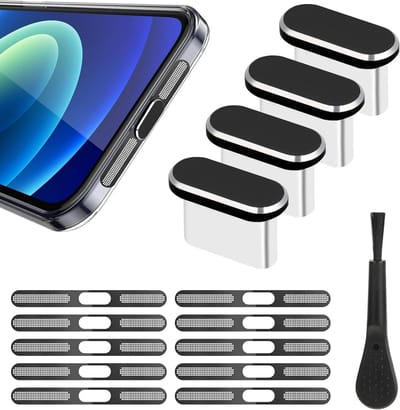 10 Stuks Stofdichte Mesh Stickers en 4 USB C Stofbeschermers voor Mobiele Telefoons, Bescherming voor Oplaadpoort, Stofplug voor iPhone 15 en 16 Accessoires
