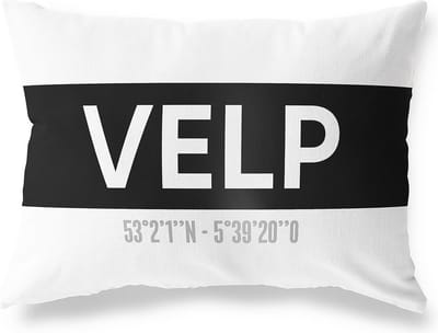 Tuinkussen VELP - GELDERLAND met coördinaten - Buitenkussen - Bootkussen - Weerbestendig - Jouw Plaats - Studio216 - Modern - Zwart-Wit - 50x30cm