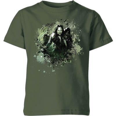 The Lord Of The Rings Aragorn Colour Splash Kids' T-Shirt - Forest Green - 122/128 (7-8 jaar)