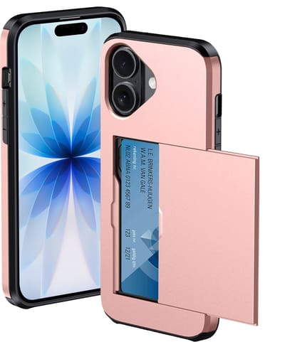 Hoesje Geschikt voor iPhone 17 Hoesje Met Pasjeshouder Hard Case Met Kaarthouder - Hoes Geschikt voor iPhone 17 Hoesje Pashouder Case - Rosé goud