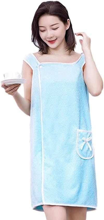 Dames Sauna Kilt Badjassen voor Spa en Douche, Verstelbare Badjas met Pocket, 80x140CM, Katoenen Sarong Kilt, Comfortabele Thuiskleding en Nachtkleding, Blauw