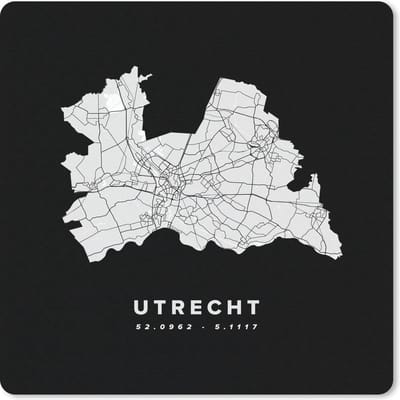 Muismat 20x20 cm - Mousepad Utrecht - Wegenkaart Nederland - Zwart - Muismatten