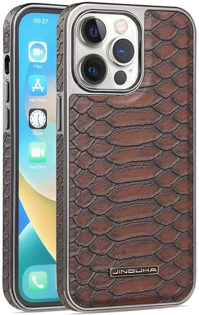 Stravo × JINDUKA Exclusief Leren Hoes voor iPhone 15 Pro Max | DonkerbruinMilitair-grade Bescherming · Zijdezacht