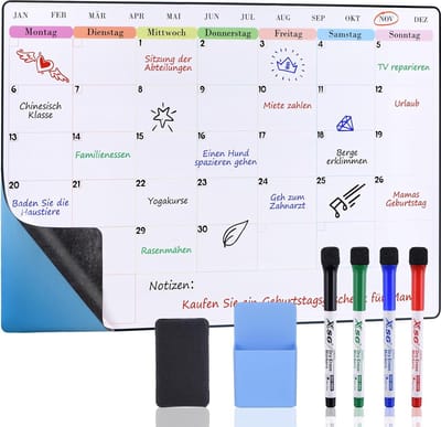 Maandplanner Familiekalender - Overzichtelijk Planningsbord - Magnetische Maandkalender - Inclusief Markers en Wisser - 60x40 cm