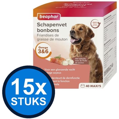 15x Beaphar - schapenvet bonbons zalm 245gr - Hondenvoer Snacks - 245 g