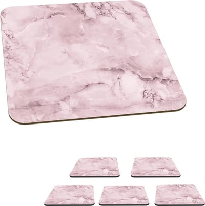 Onderzetters voor glazen - Marmer - Plamuur - Roze - 10x10 cm - Glasonderzetters - 6 stuks