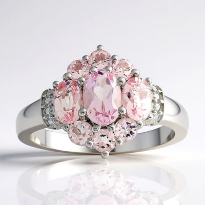 Cavill - 925 Sterling Zilver Ring - Marropino Morganiet 1,063 ct - Ovaal en Rond Slijpsel - Gerhodineerd Zilver - Luxe Vintage Style Damesring