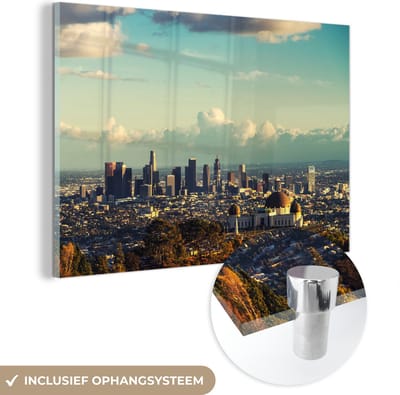 ® Glasschilderij 180x120 cm - Schilderij acrylglas - Het Griffith-observatorium en de stad Los Angeles in de Verenigde Staten - Foto op glas - Muurdecoratie woonkamer - Wanddecoratie slaapkamer - Schilderijen