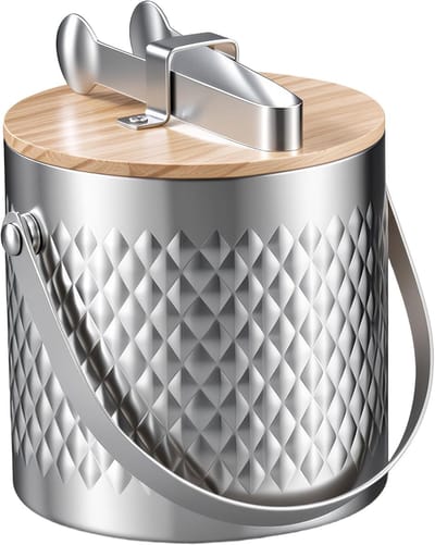 Ijsemmer met tang-ijsemmer groot-ijsemmer met deksel-Feestijsemmer met deksel - 1,4 liter grote geïsoleerde metalen drankemmer - voor gebruik in de bar met klemmen - gekoelde drankemmer - zilver - 14x14x13,8 cm