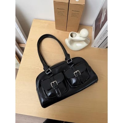 Nouveau Sac à Main Bowling Rétro Coréen Ins Grande Capacité Automne et Hiver Sac à Bandoulière Sac Aisselle Commode Tendance black