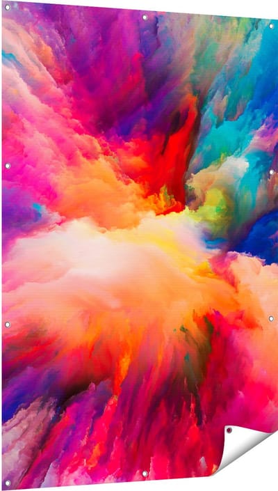 Gards Tuinposter Abstracte Kunst van Kleuren Verf - 100x150 cm - Tuindoek - Tuindecoratie - Wanddecoratie buiten - Tuinschilderij