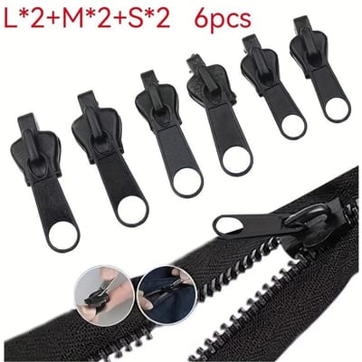 6 Pièces Têtes de fermeture éclair multifonctionnelles boucle portable, adaptées pour vêtements, sac à dos, vestes, bottes, sacs à dos, bagages kit de réparation d'accessoires vestimentaires black