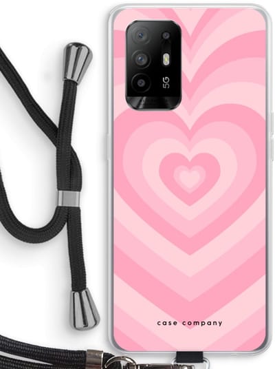 Case Company® - Hoesje met koord geschikt voor Oppo A94 5G hoesje met Koord - Hart Roos - Telefoonhoesje met Zwart Koord - Bescherming aan alle Kanten en Over de Schermrand