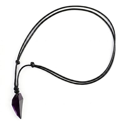 Paars transparante facetgeslepen hanger ketting voor heren en dames – zwarte koordketting met kristalvormig design