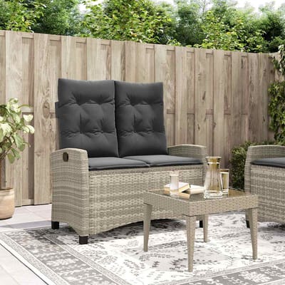 vidaXL - Tuinbankje - verstelbaar - met - kussens - poly - rattan - lichtgrijs