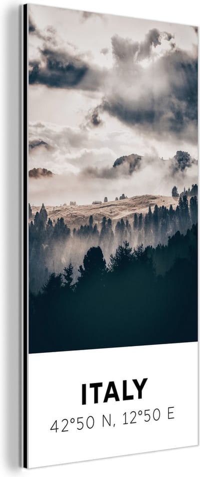 Wanddecoratie Metaal - Aluminium Schilderij Industrieel - Italië - Mist - Bos - Boom - 80x160 cm - Dibond - Foto op aluminium - Industriële muurdecoratie - Voor de woonkamer/slaapkamer