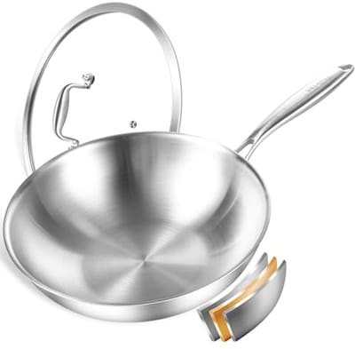 30 cm roestvrijstalen wokpan met deksel - Vaatwasmachinebestendig en ovenbestendig