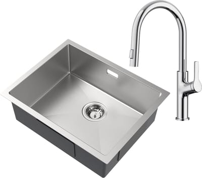 Auralum Max Spoelbak voor keuken 55x44cm - Spoelbak Keuken Met U-Uitloop Keukenkraan - Spoelbakken met sifon en overloopset - Enkele spoelbakken - RVS