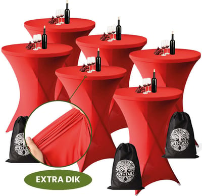 Statafelrok Rood x 6 – ∅80-85 x 110 cm met Opbergtas – Statafelhoes Stretch Stof – Kras- en Vouwvrije Statafel Rok Extra Dik – Rode Sta Tafelrok 6 Stuks – Statafelhoezen Voor Horeca Evenementen Feest Bruiloft Partijen
