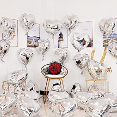 Set van 20 hartballonnen voor feestdecoratie - Zilverkleurig