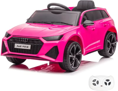 Audi RS6 Full Option Elektrische Kinderauto 1 tot 5 jaar – Officieel Gelicentieerd Accuvoertuig met Lederen Zitje, Schokdempers & Bluetooth – 12V Kinderauto met Afstandsbediening, Werkende Deuren & Soft-Start – Roze