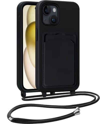 Hoesje Geschikt voor iPhone 14 Pro Max Telefoonhoesje Met Koord Case Pashouder Siliconen - Hoes Geschikt voor iPhone 14 Pro Max Hoesje Met Kaarthouder - Zwart