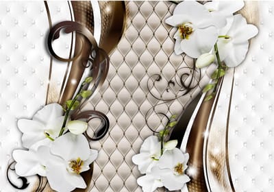 Fotobehangkoning - Behang - Vliesbehang - Fotobehang - Gold trail - Bloemen - Hotel Chique - Luxe - 200 x 140 cm