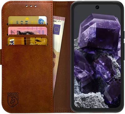 Rosso Element Geschikt voor Google Pixel 8a | Book Case Wallet Hoesje | Portemonnee | 3 Pasjes | Magneetsluiting | Stand Functie | Bruin