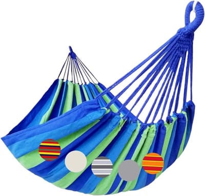Tweepersoons hangmat 220x160 cm voor binnen en buiten - 300 kg draagvermogen - Comfortabele canvas hangmat blauw