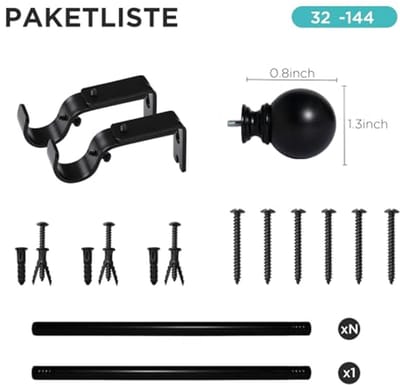 Verstelbare Zwarte Gordijnroede Set met Houders - 81 cm tot 305 cm