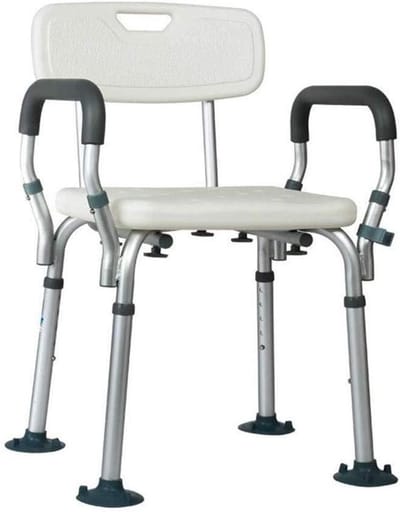 Badstoel met Armleuning - Douchekruk Antislip - Veilig Douchen - Verstelbare Hoogte - 40x42x73-83cm - Wit