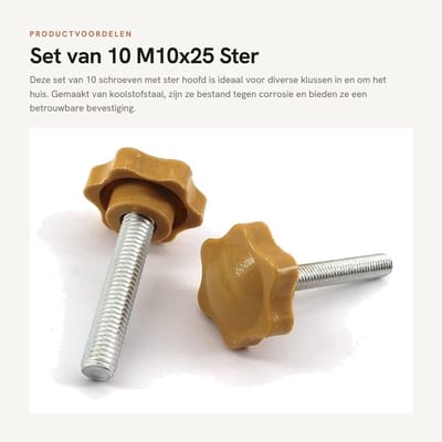 Dailygoods- Schroef 10 Stuks - Ster Hand Aandraaiknop - Koolstofstaal - Anti-corrosie - M10x25 - Eenvoudige Installatie - Handgreep