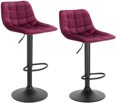 MakkelijkMooi 2 Barstoelen met Voetsteun - Barkruk - Fluweel Bordeaux - Rugleuning - Zithoogte Verstelbaar van 59.5 tot 81 cm