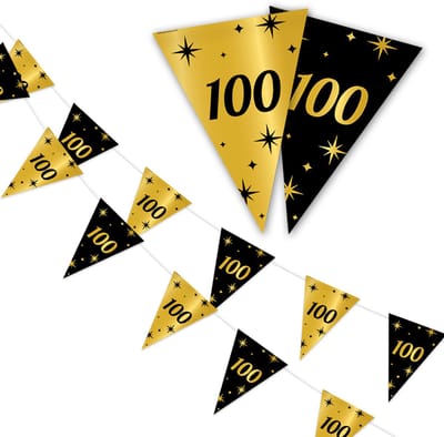 LUQ - 100 Jaar - Slinger - Leeftijd - Versiering - Verjaardag - decoratie - Feest - Hangdecoratie - Goud/Zwart