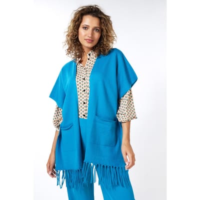 EsQualo Poncho Fringes Petrol Maat: XS/S | Poncho's Outlet | Dames | Blauw