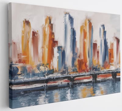 Saammp Canvas Schilderij - Stad met brug - Abstract - 30x20 - Foto op canvas - Wanddecoratie - Muurdecoratie Woonkamer - Slaapkamer decoratie - Canvas Print