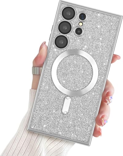 Hoesje Geschikt Voor Samsung Galaxy S23 Ultra Magsafe hoesje Zliver - Lens beschermer glitter backcover