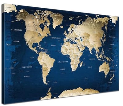 Stijlvol wereldkaart prikbord - 100 x 70 cm met kurkwand en starterkit