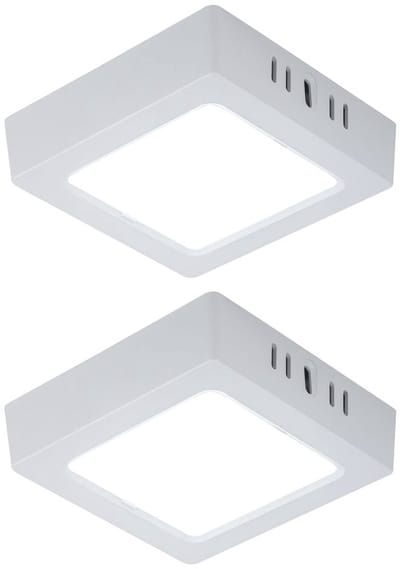 LED plafondlamp woonkamerverlichting halverlichting opbouw paneel vierkante keukenlamp, wit kunststof, 6W 660lm 6500K koel wit, L 12 cm , set van 2