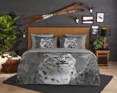 Good Morning Dekbedovertrek "wit sneeuwluipaard" - Grijs - (240x200/220 cm) - Katoen Flanel