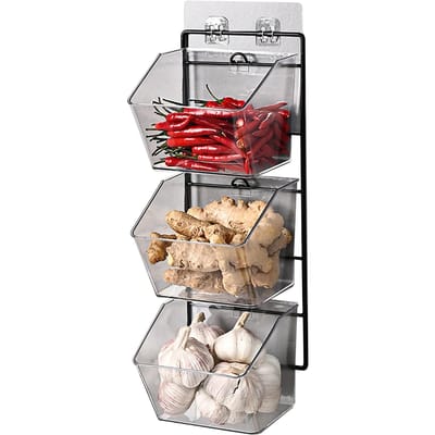 Boîte de rangement murale à 3 niveaux pour ail, gingembre et oignon