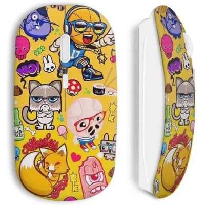 Souris Sans Fil - MANIACASE - Funny little monsters - Jaune - Clé USB wifi - Compatible Mac et PC