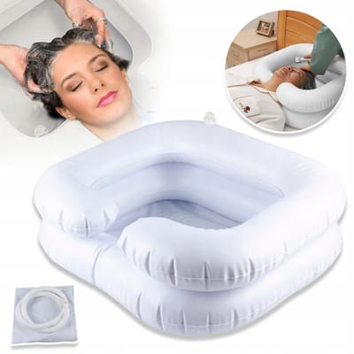 Opblaasbare Haarwasbak Voor Naast Het Bed - Draagbaar Lichtgewicht (530 g) - Ergonomische Neksteun Snel Leeg Te Laten Lopen En Op Te Vouwen - Voor Verzorgers Bedlegerige Patiënten En Gebruik Buitenshuis