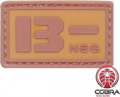 B- NEG bloedgroep PVC Militaire bruine patch embleem met velcro