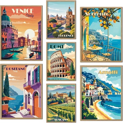 Poster Set XXL - Wanddecoratie Muurprints - Woonkamer Slaapkamer - Set van Zeven - 130 x 130 cm - Houtkleurig