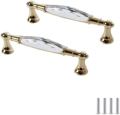 Set van 2 Kristallen Ladehandgrepen - Glazen Kastknoppen voor Keuken en Kasten - Decoratieve Dresser Knoppen met Rhinestone 96mm