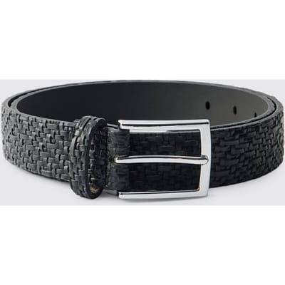 Textured Woven PU Belt in Matte Black | Size Small