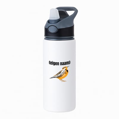 Hacebo® - oranje mus met eigen naam waterfles met rietje zwart - Vogels - dieren liefhebber - iemand die houdt van mussen - verjaardag - cadeau - kado - geschenk - water fles - 650ML