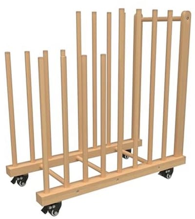 Houten Kunstopslag Rek met Handvat en Wielen - Ideaal voor Tekenstudio's en Kunstwerken
