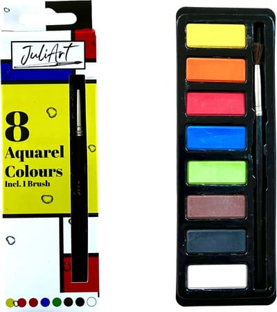 JuliArt Aquarelverf Waterverf Setje Met 8 Kleuren incl. Penseel - 12 Setjes
